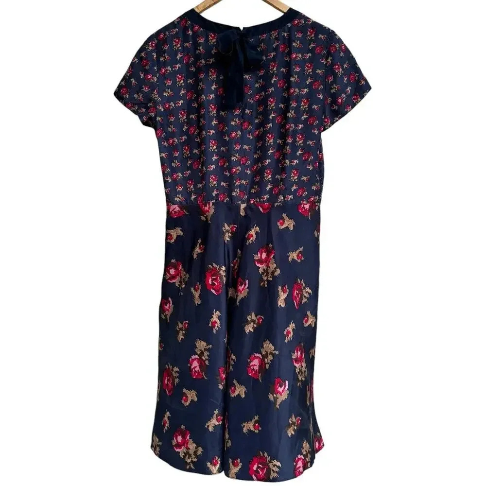 Brooks Brothers Red Fleece Floral Silk Dress Size 8 Navy Red Classic Pretty - Picture 2 of 9